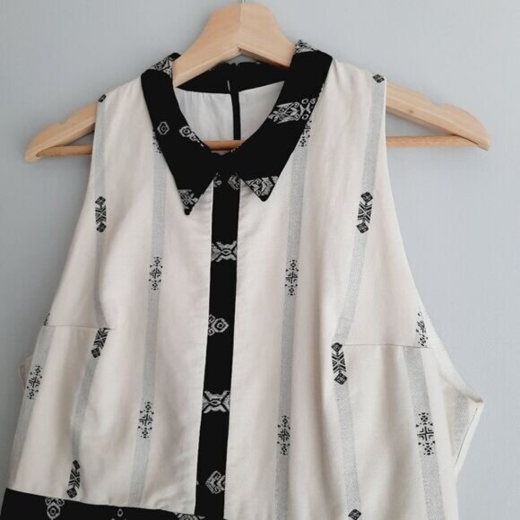 EVE GRAVEL Contrast Collar Peplum Sheath Dress Floral Embroidery B&W Sz L - Picture 6 of 16